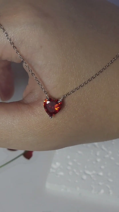Red Silver heart necklace